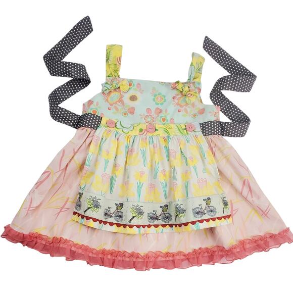 Matilda Jane Top 6 Hello Lovely In The Meadow Pink Floral Knot Apron Girls Size - Picture 1 of 5